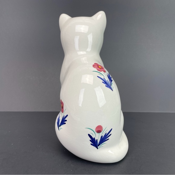 Elpa Ceramic Floral Cat Figurine Statue Kitten Kitty Alobaca Portugal Vintage - Picture 3 of 12
